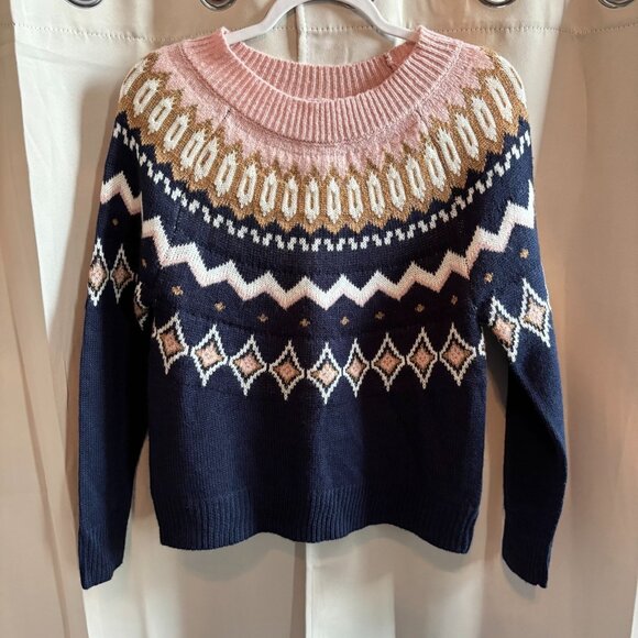 Crown Ivy Womens Sweater Fair Isle Medium Petite Nordic Old Money Western 18996 - Picture 1 of 8